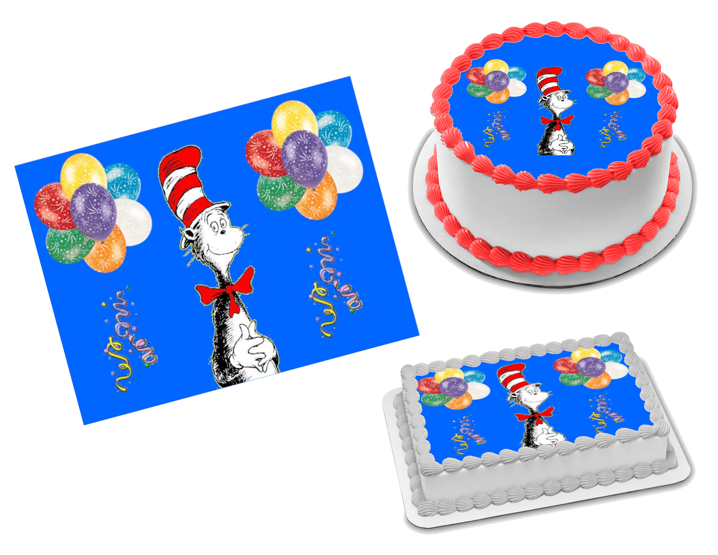 Cat in the Hat Edible Image Frosting Sheet #5 Topper (70+ sizes)