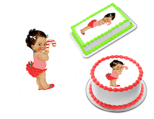 Candy Cane Baby Girl Edible Image Frosting Sheet #5 (70+ sizes)