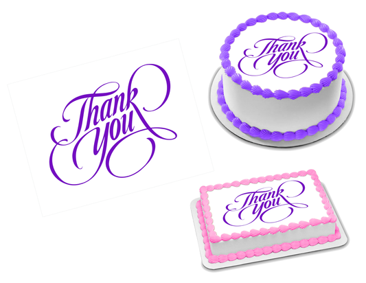 Thank You Calligraphy Purple Edible Image Frosting Sheet #5 (70+ sizes)