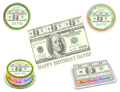 100 Dollar Bill Edible Image Frosting Sheet #5 (70+ sizes)