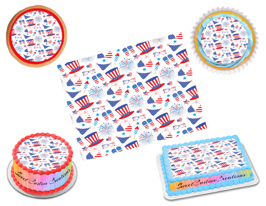 4th of July Edible Image Frosting Sheet #50 (70+ sizes)