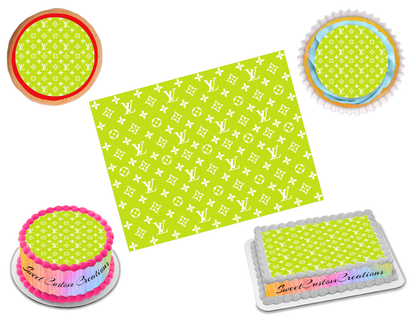 Louis Vuitton Neon Lime Green White Edible Image Frosting Sheet #55 (70+ sizes)