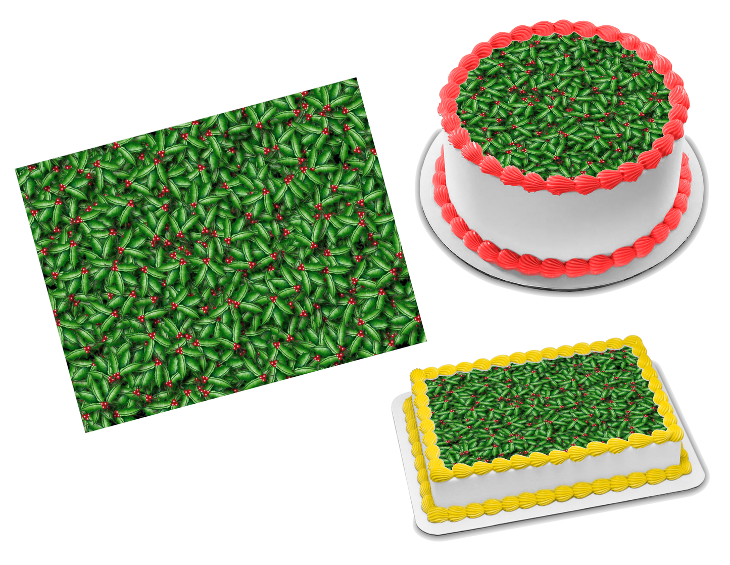 Holly Christmas Edible Image Frosting Sheet #57 (70+ sizes)