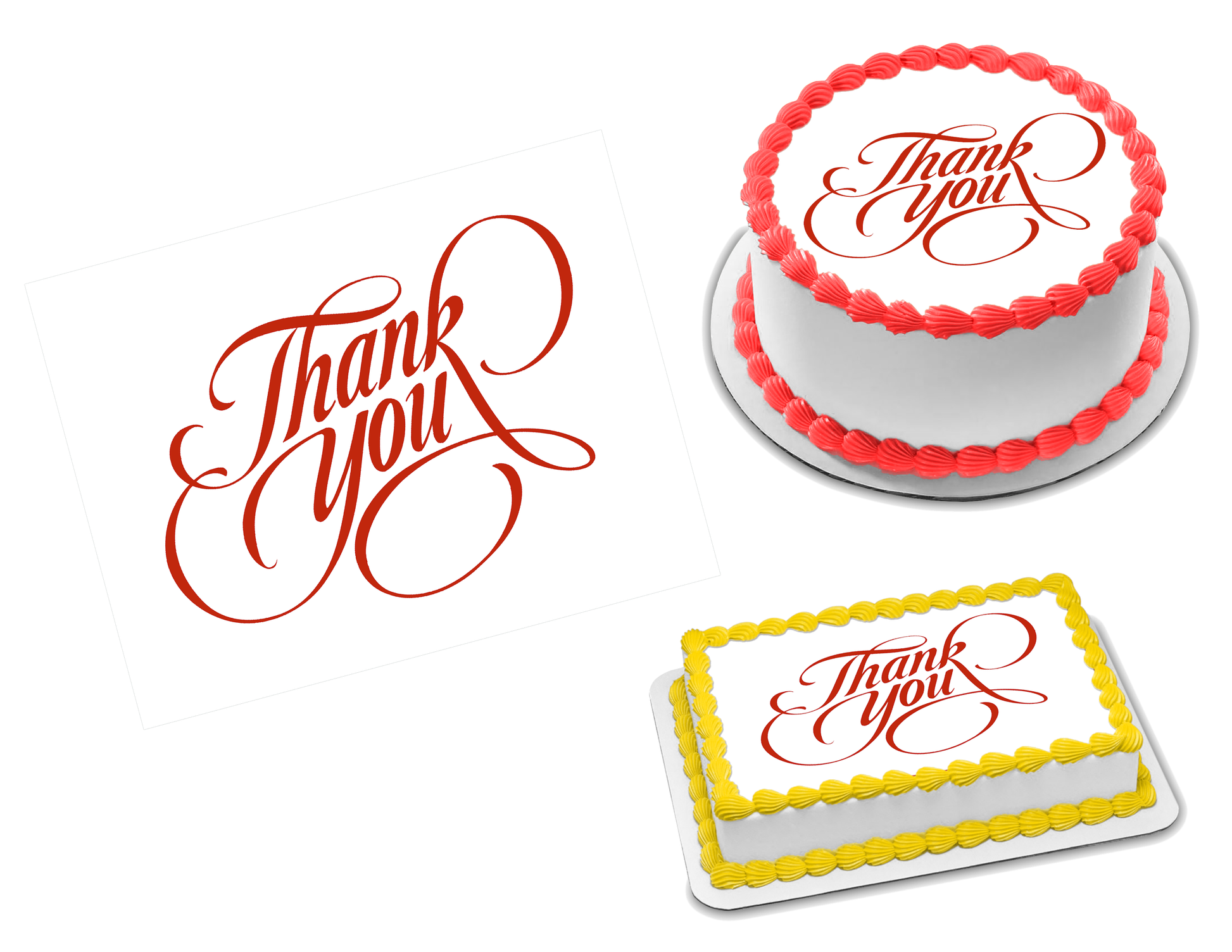 Thank You Calligraphy Red Edible Image Frosting Sheet #6 (70+ sizes)