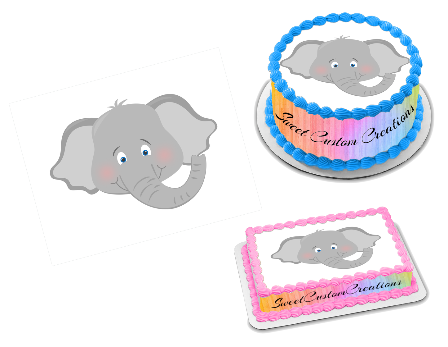 Elephant Face Edible Image Frosting Sheet #6 Topper (70+ sizes)