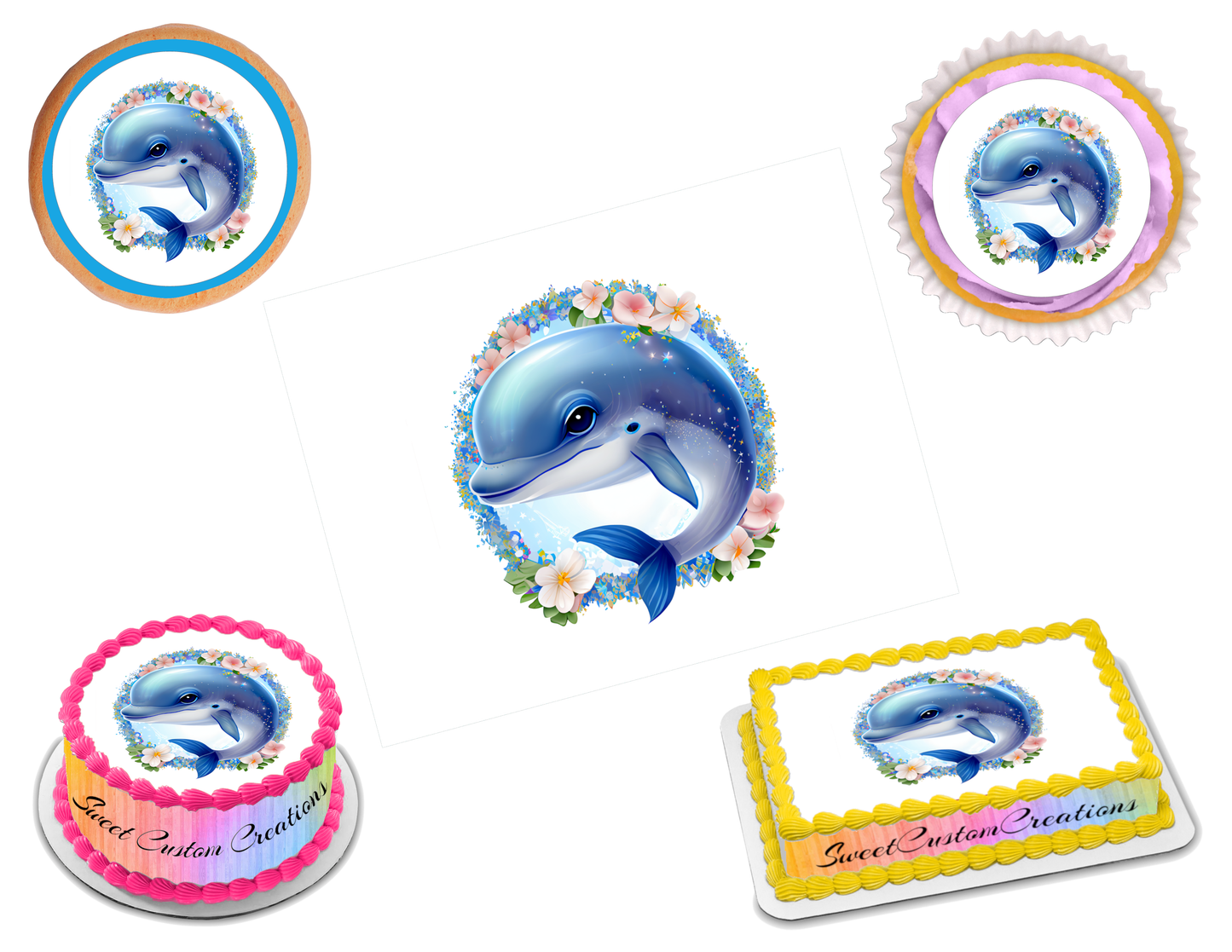 Dolphin Edible Image Frosting Sheet #60 Topper (70+ sizes)