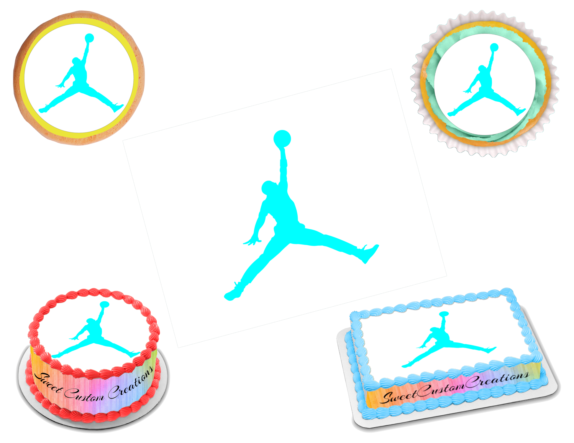 Jordan Jumpman Aqua Edible Image Frosting Sheet #6 (70+ sizes)