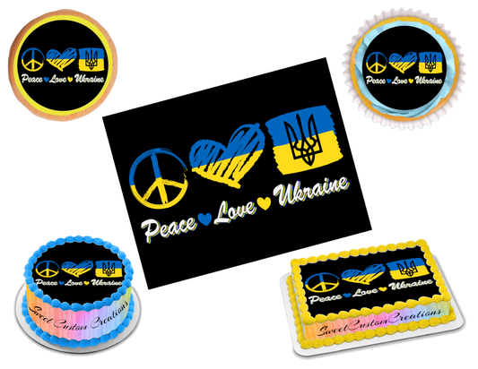Peace Love Ukraine Edible Image Frosting Sheet #6 (70+ sizes)