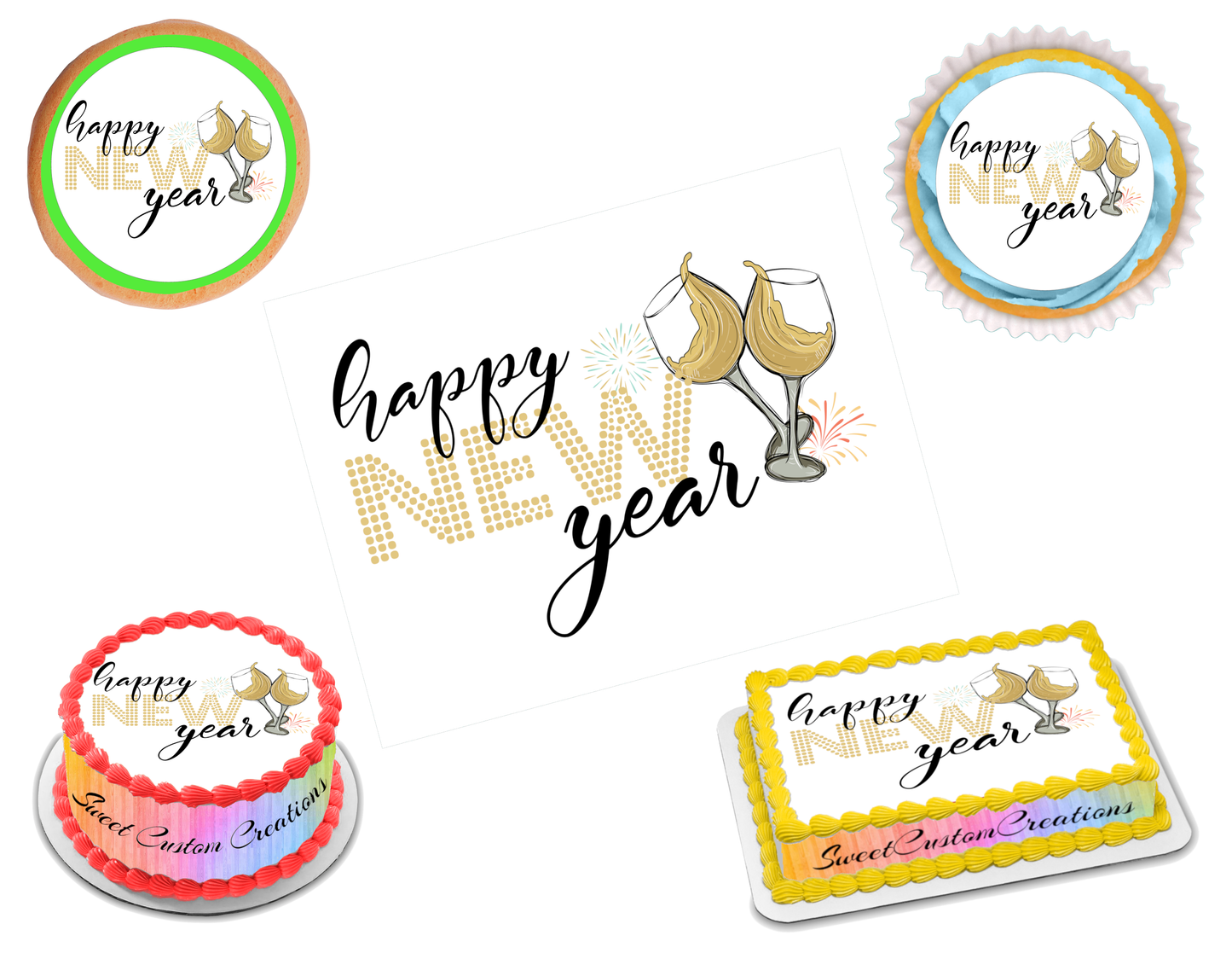 Happy New Year Edible Image Frosting Sheet #6 Topper (70+ sizes)