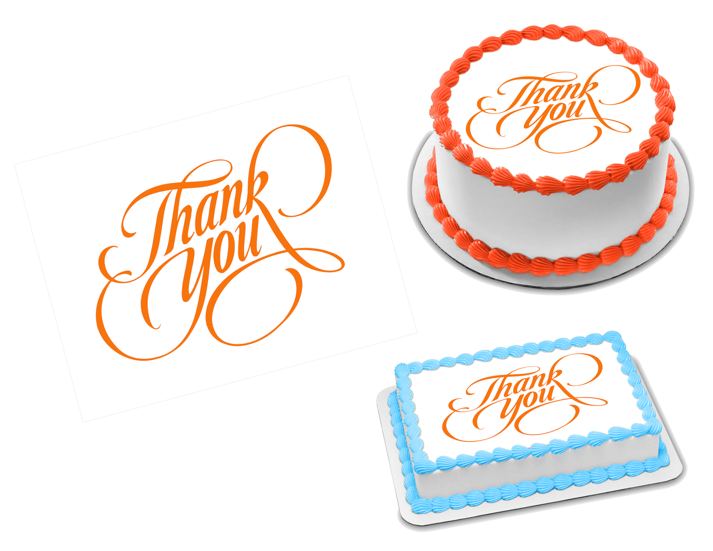 Thank You Calligraphy Orange Edible Image Frosting Sheet #7 (70+ sizes)