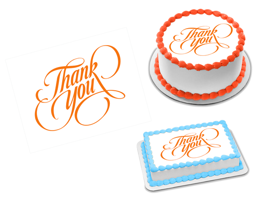 Thank You Calligraphy Orange Edible Image Frosting Sheet #7 (70+ sizes)