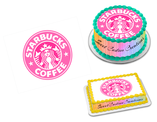 Starbucks Coffee Pink Edible Image Frosting Sheet #7 (70+ sizes)