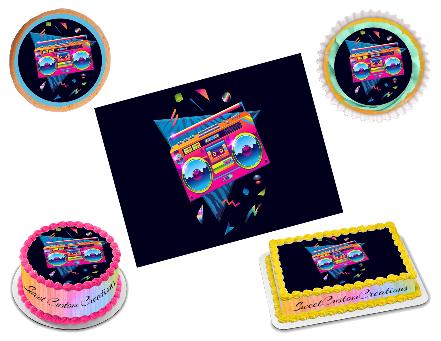 80s Boombox Edible Image Frosting Sheet #7 Topper (70+ sizes)