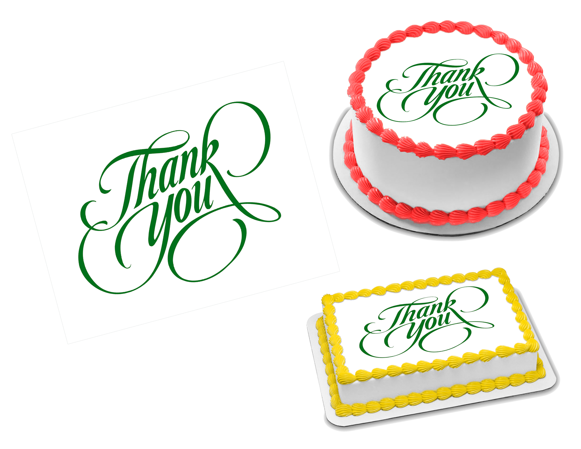 Thank You Calligraphy Green Edible Image Frosting Sheet #8 (70+ sizes)