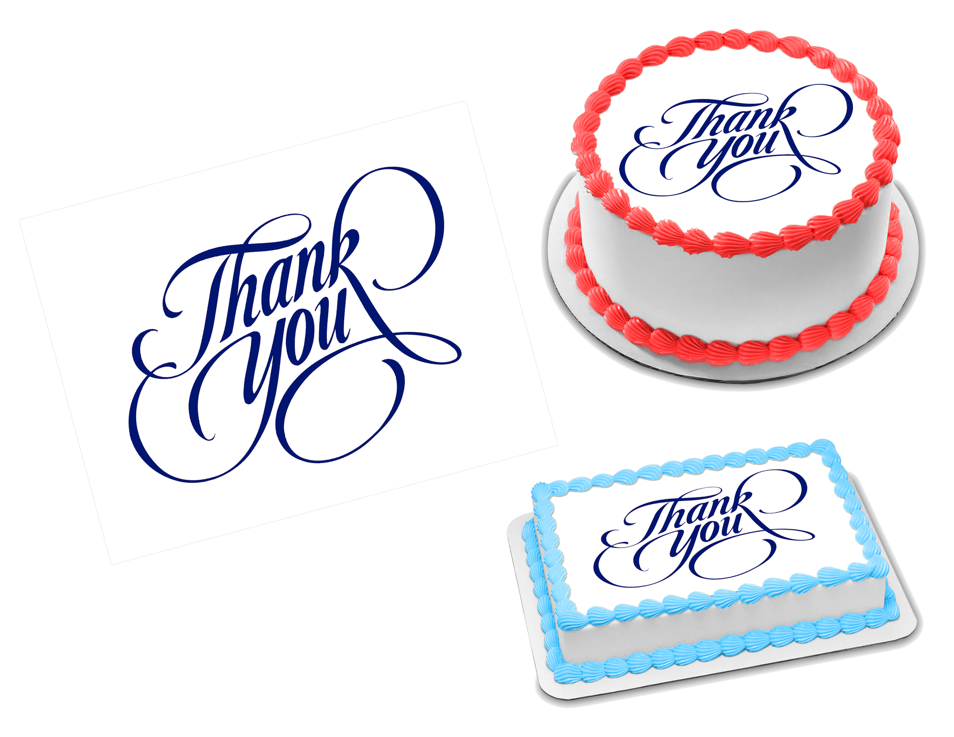 Thank You Calligraphy Navy Blue Edible Image Frosting Sheet #9 (70+ sizes)