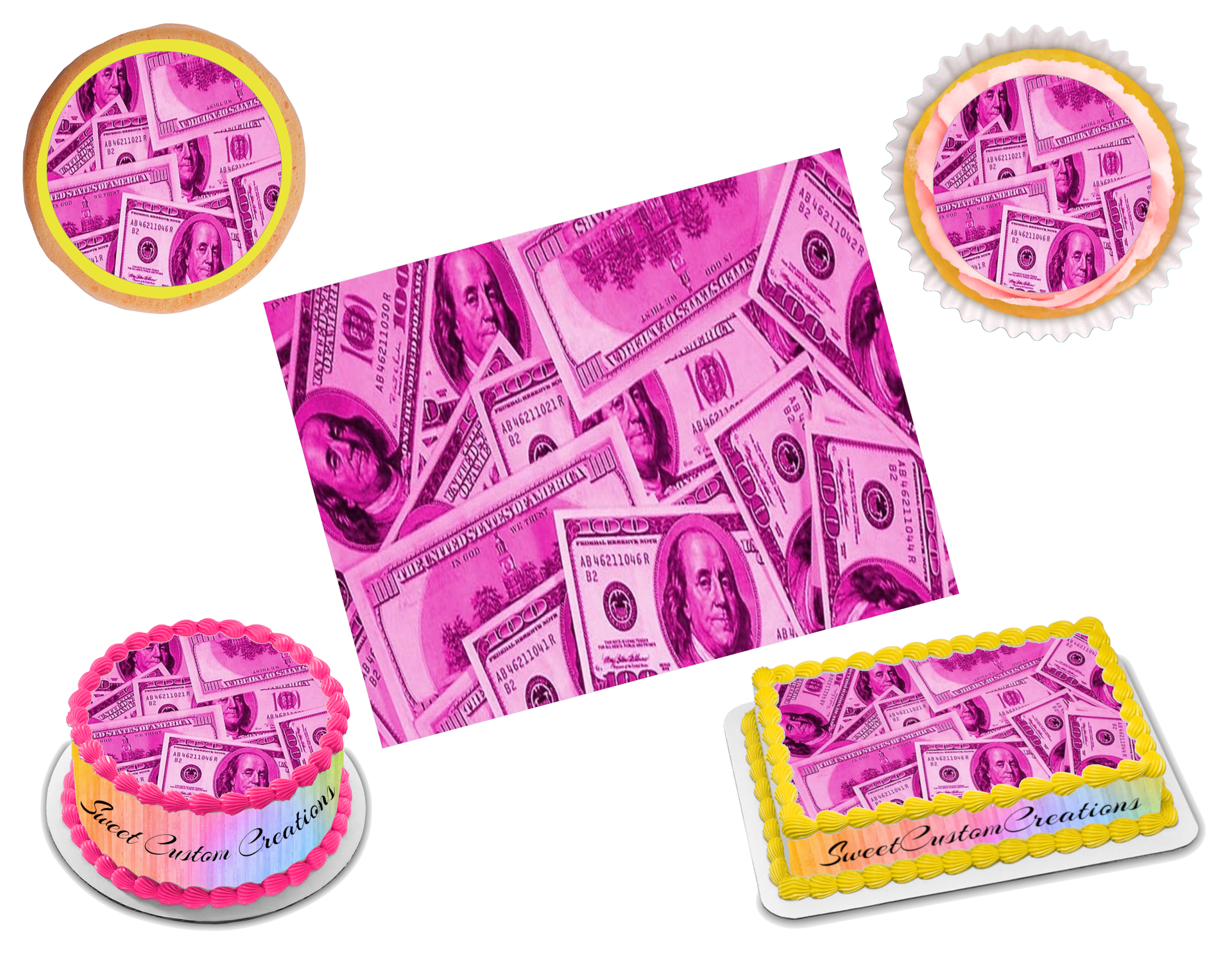 100 Dollar Bill Pink Edible Image Frosting Sheet #9 (70+ sizes) – Sweet  Custom Creations